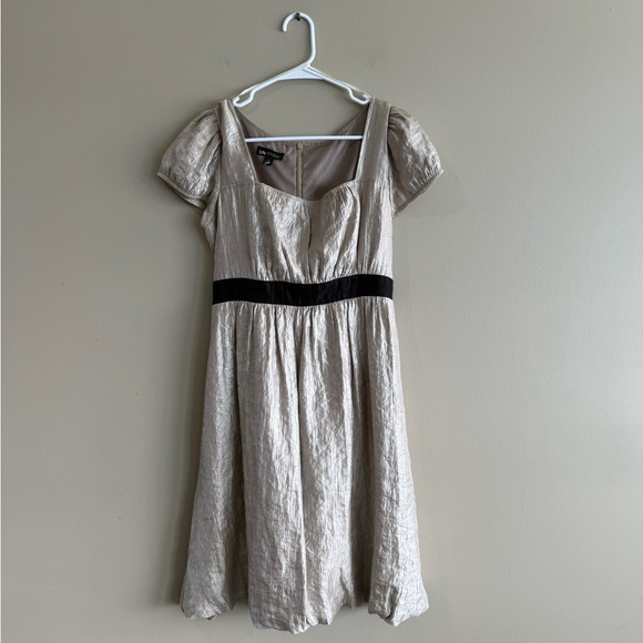 I.N. Studio Champagne Metallic Bow Tie Back Dress - Picture 1 of 9